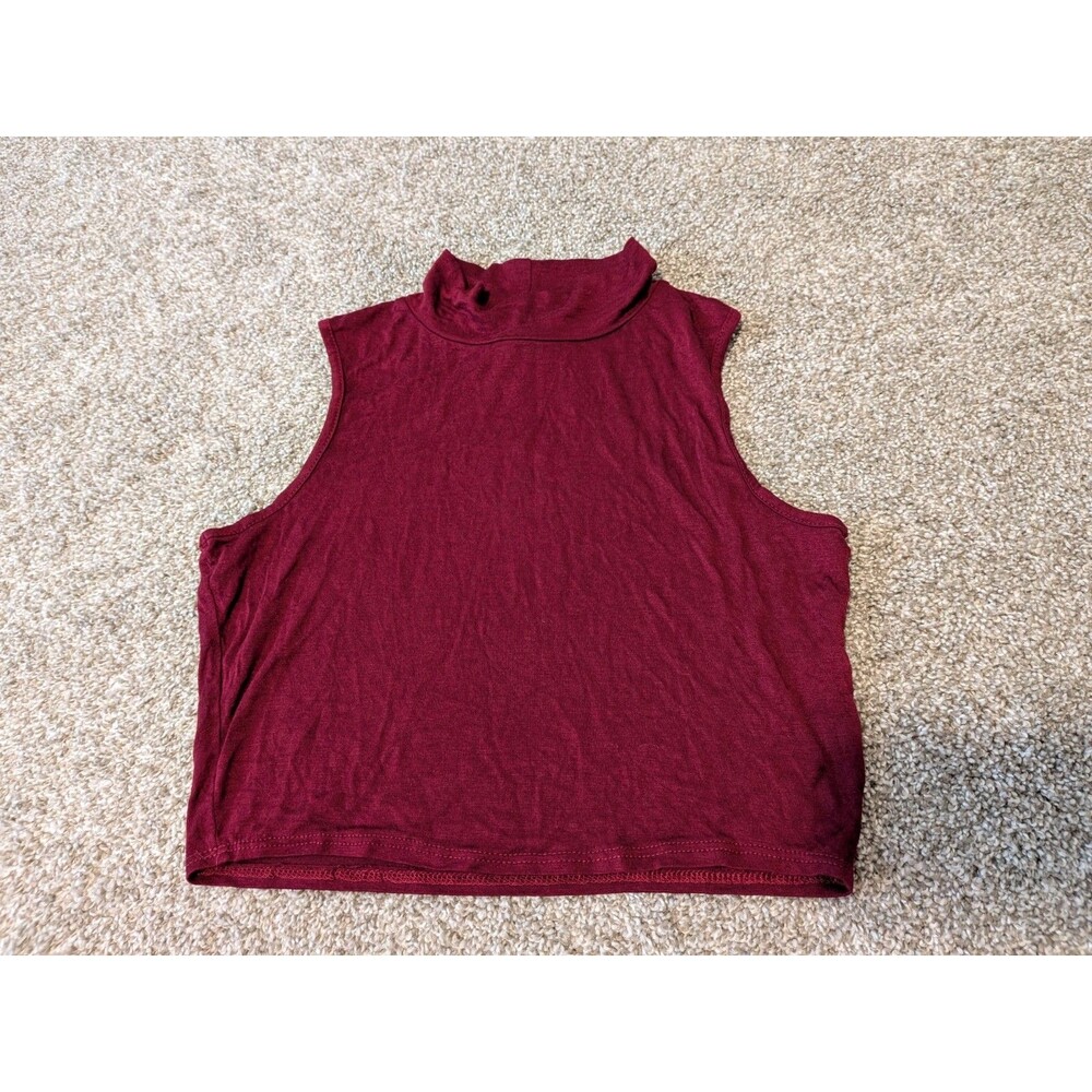 Mock Neck Sleeveless Crop Top Medium Dark Red Lightweight